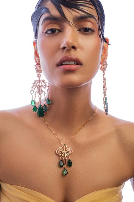 Shop_Opalina Soulful Jewellery_White Celestial Floral Carved Pendant Necklace _Online_at_Aza_Fashions