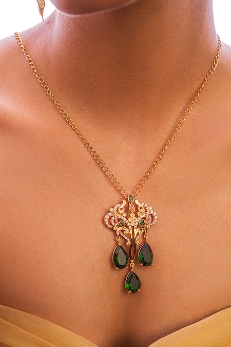 Opalina Soulful Jewellery_White Celestial Floral Carved Pendant Necklace _at_Aza_Fashions