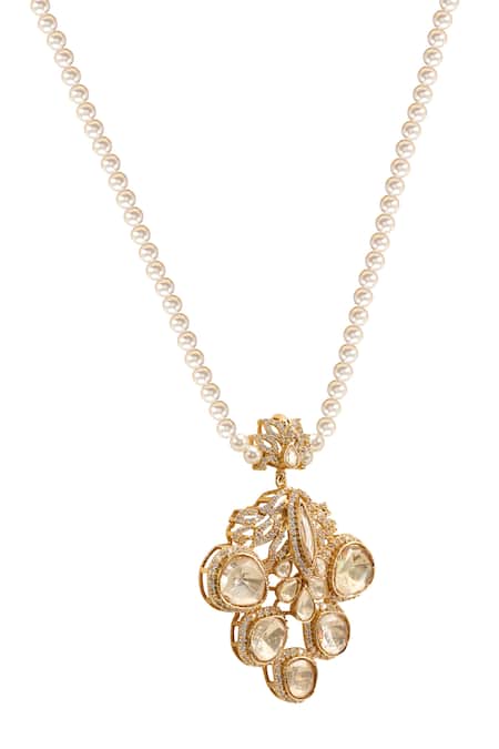 Opalina Soulful Jewellery_White Lunar Romance Floral Carved Pendant Necklace _Online_at_Aza_Fashions
