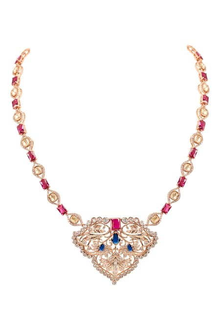 Opalina Soulful Jewellery_White Divine Promise Gemstone Studded Pendant Necklace _Online_at_Aza_Fashions