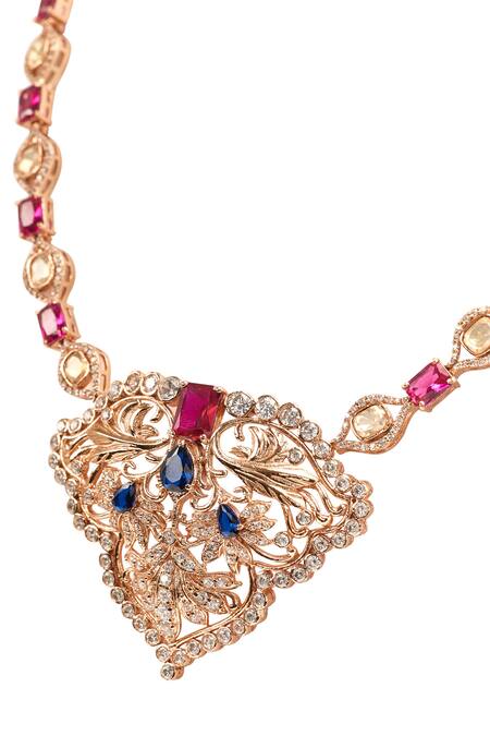 Shop_Opalina Soulful Jewellery_White Divine Promise Gemstone Studded Pendant Necklace _Online_at_Aza_Fashions