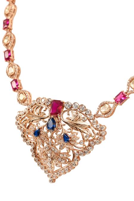 Opalina Soulful Jewellery_White Divine Promise Gemstone Studded Pendant Necklace _at_Aza_Fashions