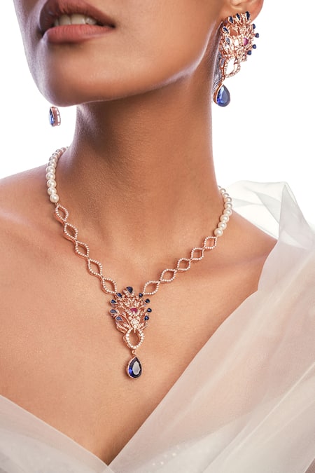 Shop_Opalina Soulful Jewellery_White A Timeless Tale Swarovski Embellished Pendant Necklace _Online_at_Aza_Fashions