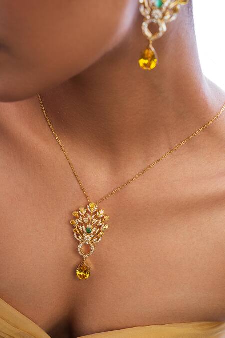 Opalina Soulful Jewellery_White Solaria Floral Carved Pendant Necklace _Online_at_Aza_Fashions