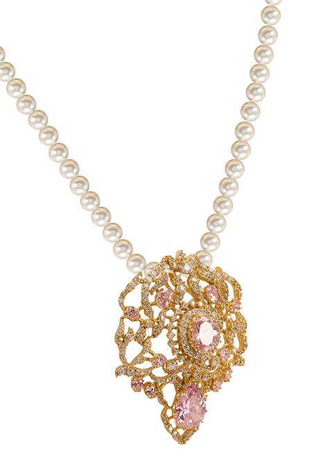 Opalina Soulful Jewellery White Sweet Serenade Swarovski Embellished Pendant Necklace Online at Aza Fashions Opalina Soulful Jewellery_White Sweet Serenade Swarovski Embellished Pendant Necklace _Online_at_Aza_Fashions