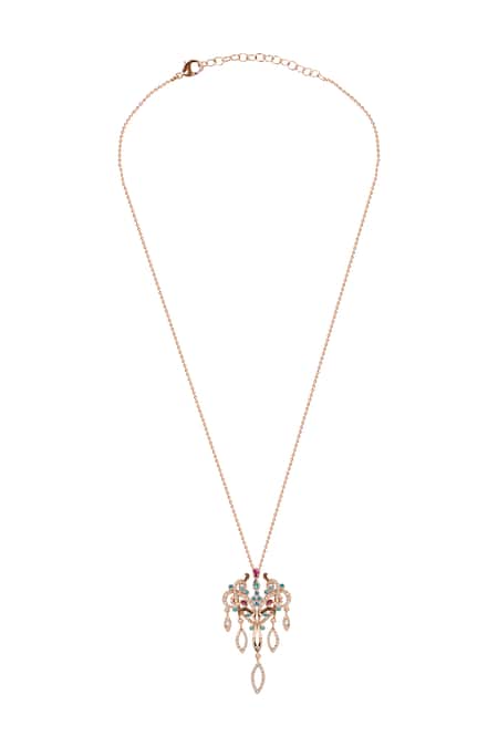 Shop Opalina Soulful Jewellery White Under The Stars Crystal Embellished Pendant Necklace at Aza Fashions Shop_Opalina Soulful Jewellery_White Under The Stars Crystal Embellished Pendant Necklace _at_Aza_Fashions
