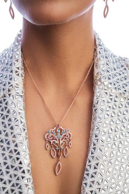 Opalina Soulful Jewellery White Under The Stars Crystal Embellished Pendant Necklace Online at Aza Fashions Opalina Soulful Jewellery_White Under The Stars Crystal Embellished Pendant Necklace _Online_at_Aza_Fashions