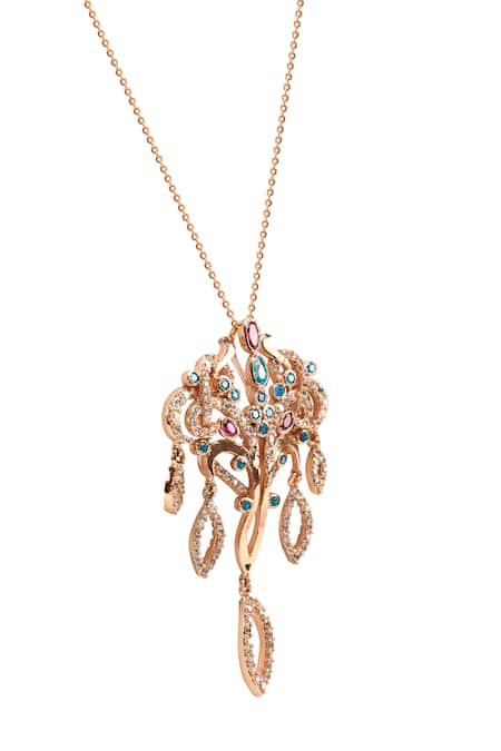 Shop Opalina Soulful Jewellery White Under The Stars Crystal Embellished Pendant Necklace Online at Aza Fashions Shop_Opalina Soulful Jewellery_White Under The Stars Crystal Embellished Pendant Necklace _Online_at_Aza_Fashions