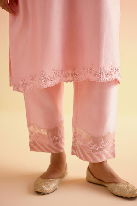 Amisha Kothari Pink Chanderi Silk, Organza Beads, Embroidery Aria Floral Dori Kurta And Pant Set Online at Aza Fashions Amisha Kothari_Pink Chanderi Silk, Organza Beads, Embroidery Aria Floral Dori Kurta And Pant Set _Online_at_Aza_Fashions