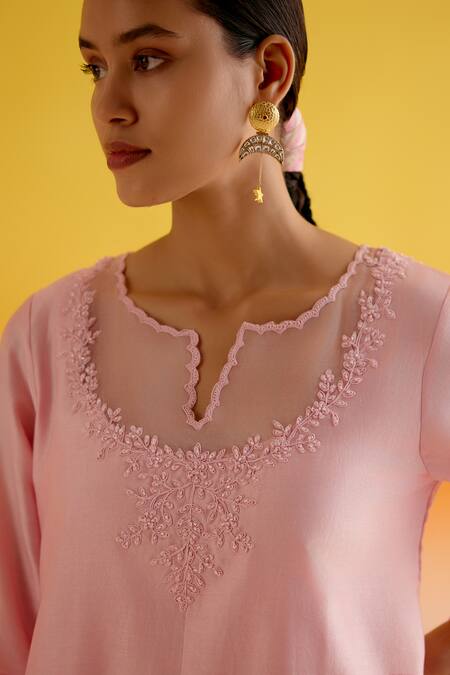 Buy Amisha Kothari Pink Chanderi Silk, Organza Beads, Embroidery Aria Floral Dori Kurta And Pant Set Online at Aza Fashions Buy_Amisha Kothari_Pink Chanderi Silk, Organza Beads, Embroidery Aria Floral Dori Kurta And Pant Set _Online_at_Aza_Fashions