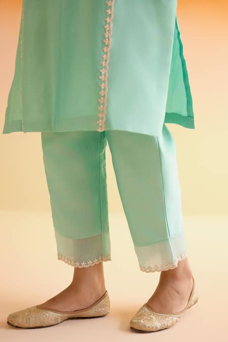 Shop Amisha Kothari Blue Chanderi Silk, Organza Embroidery, Anya Floral Dori Kurta And Pant Set Online at Aza Fashions Shop_Amisha Kothari_Blue Chanderi Silk, Organza Embroidery, Anya Floral Dori Kurta And Pant Set _Online_at_Aza_Fashions