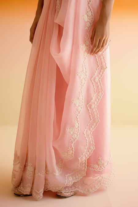 Shop Amisha Kothari Pink Silk, Surbhi Floral Dori Embroidered Saree With Unstitched Blouse Piece Online at Aza Fashions Shop_Amisha Kothari_Pink Silk, Surbhi Floral Dori Embroidered Saree With Unstitched Blouse Piece _Online_at_Aza_Fashions