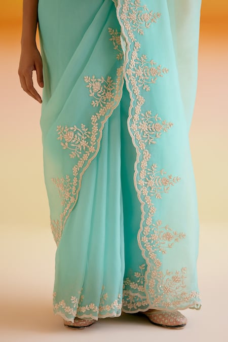 Buy_Amisha Kothari_Blue Organza, Samara Dori Saree With Unstitched Blouse Piece _Online_at_Aza_Fashions