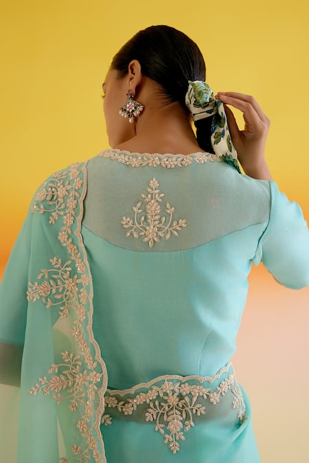 Buy_Amisha Kothari_Blue Organza, Samara Dori Saree With Unstitched Blouse Piece 