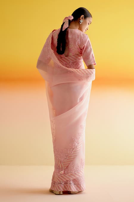 Amisha Kothari Shruti Candy Stripe Embroidered Saree With Unstitched Blouse Piece 