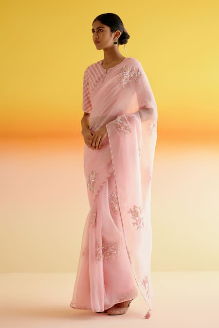 Amisha Kothari Pink Silk Pushpamala Sequin Embroidered Saree With Unstitched Blouse Piece 