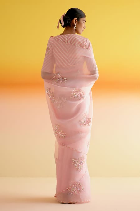 Amisha Kothari Pushpamala Floral Sequin Embroidered Saree With Unstitched Blouse Piece 