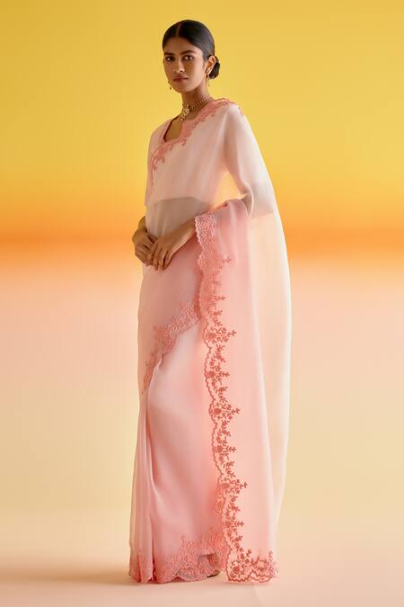 Amisha Kothari_Pink Silk, Samaira Floral Beads Embroidered Saree With Unstitched Blouse Piece _Online_at_Aza_Fashions