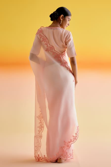 Amisha Kothari Samaira Floral Beads Embroidered Saree With Unstitched Blouse Piece 