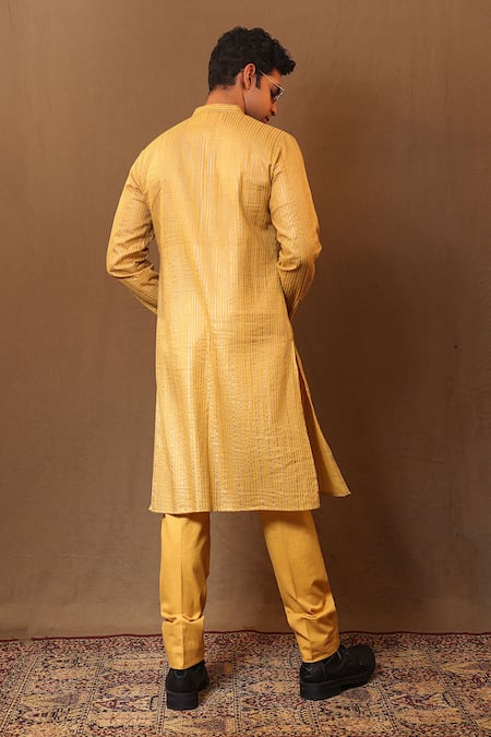 Mati Handwoven Cotton Metallic Striped Kurta 
