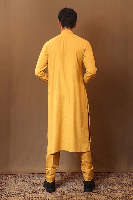 Buy MATI_1 Yellow Cotton Metallic Thread Handwoven Striped Kurta Online at Aza Fashions Buy_MATI_1_Yellow Cotton Metallic Thread Handwoven Striped Kurta _Online_at_Aza_Fashions