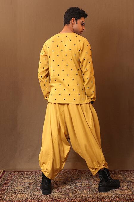 Shop_Mati_Yellow Cotton Handwoven Baggy Pant _at_Aza_Fashions