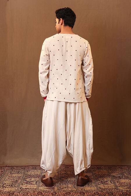 Shop_Mati_Off White Cotton Handwoven Baggy Pant _at_Aza_Fashions