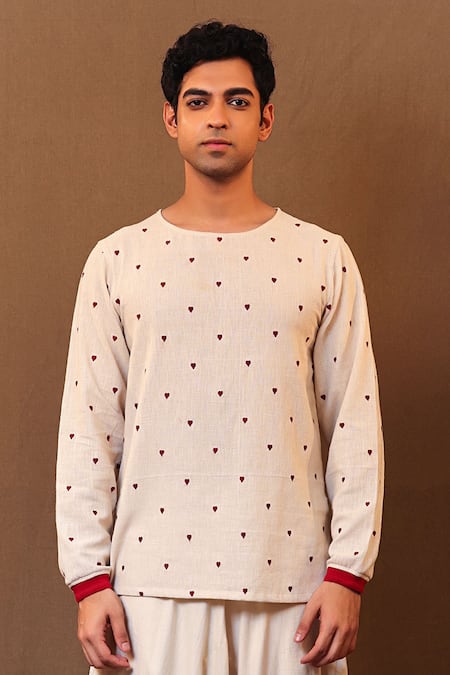 MATI Handwoven Heart Embroidered Short Kurta 