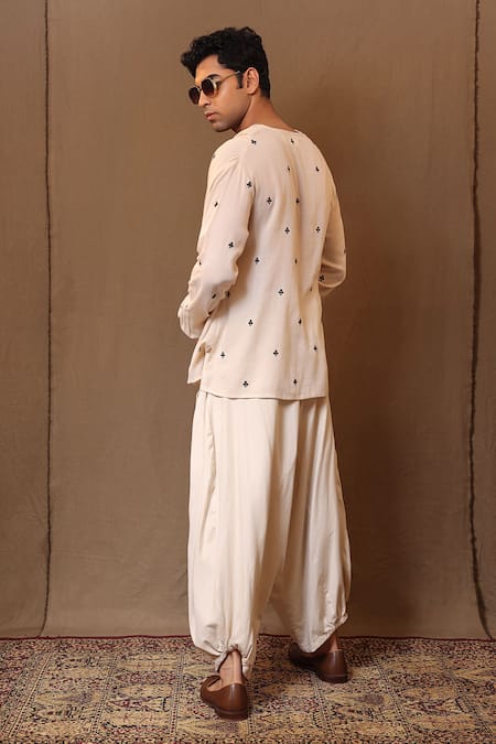 Shop_MATI_1_Off White Cotton Embroidery Handwoven Club Overlap Shirt With Baggy Pant _at_Aza_Fashions