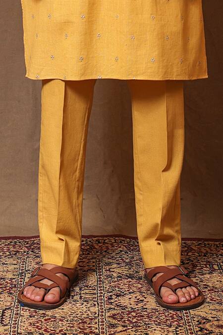 MATI_1 Yellow Cotton Embroidery Handwoven Club Bundi And Pant Set Online at Aza Fashions MATI_1_Yellow Cotton Embroidery Handwoven Club Bundi And Pant Set _Online_at_Aza_Fashions