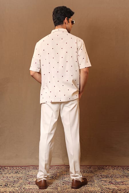 Shop_Mati_Off White Cotton Handwoven Solid Straight Pant _at_Aza_Fashions