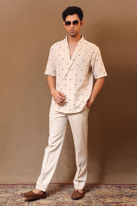 Buy_Mati_Off White Cotton Handwoven Solid Straight Pant _Online_at_Aza_Fashions