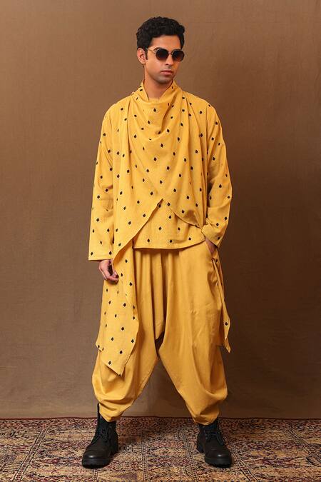 Buy MATI_1 Yellow Cotton Embroidery Spade Jacket Pant Set Online at Aza Fashions Buy_MATI_1_Yellow Cotton Embroidery Spade Jacket Pant Set _Online_at_Aza_Fashions