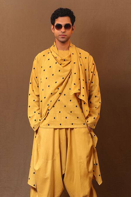 Shop MATI_1 Yellow Cotton Embroidery Spade Jacket Pant Set Online at Aza Fashions Shop_MATI_1_Yellow Cotton Embroidery Spade Jacket Pant Set _Online_at_Aza_Fashions