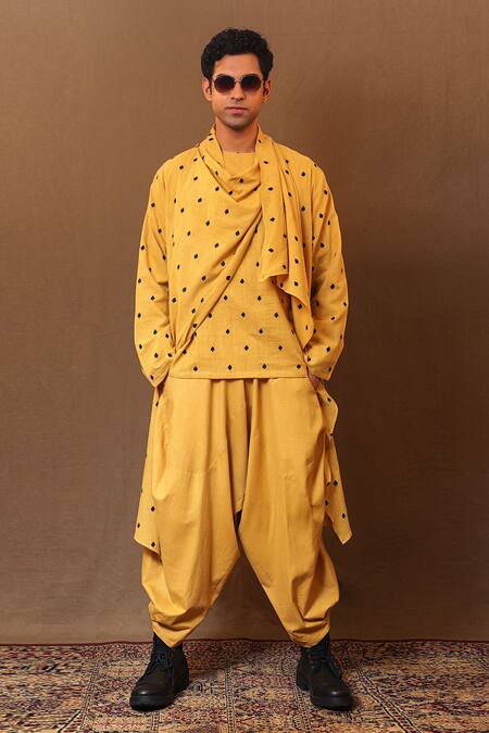 MATI_1 Yellow Cotton Embroidery Spade Jacket Pant Set at Aza Fashions MATI_1_Yellow Cotton Embroidery Spade Jacket Pant Set _at_Aza_Fashions