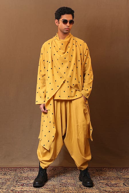 Buy_MATI_Yellow Cotton Embroidery Spade Jacket _Online_at_Aza_Fashions