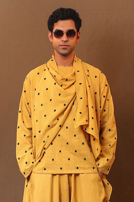 Shop_MATI_Yellow Cotton Embroidery Spade Jacket _Online_at_Aza_Fashions