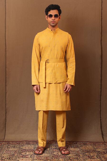 Buy_MATI_1_Yellow Cotton Embroidery Floral Hand Woven Bundi _Online_at_Aza_Fashions