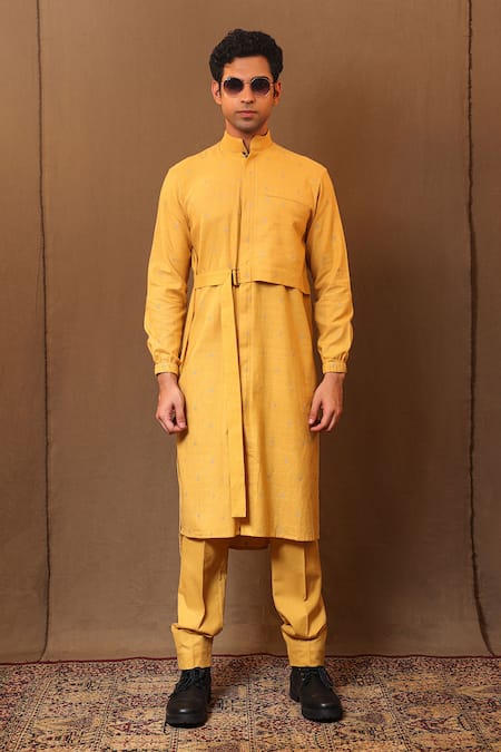 Mati Zari Embroidered Belted Kurta With Solid Pant 