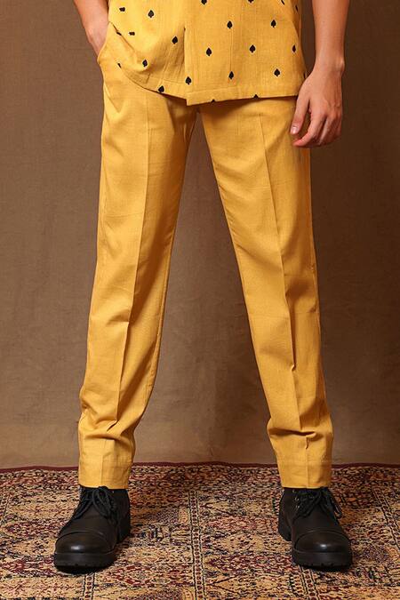 Buy MATI_1 Yellow Cotton Embroidery Spade Jacket With Solid Pant Online at Aza Fashions Buy_MATI_1_Yellow Cotton Embroidery Spade Jacket With Solid Pant _Online_at_Aza_Fashions