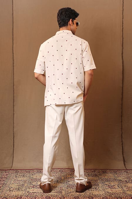 Shop MATI_1 Off White Cotton Embroidery Spade Jacket With Pant at Aza Fashions Shop_MATI_1_Off White Cotton Embroidery Spade Jacket With Pant _at_Aza_Fashions