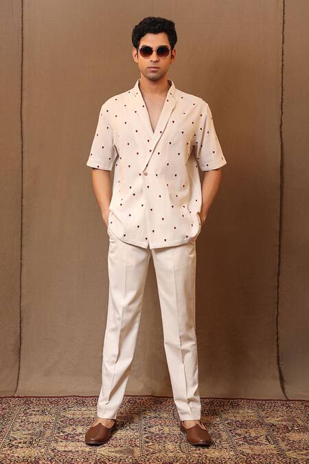 MATI_1 Off White Cotton Embroidery Spade Jacket With Pant Online at Aza Fashions MATI_1_Off White Cotton Embroidery Spade Jacket With Pant _Online_at_Aza_Fashions