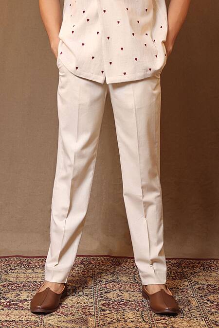 Shop MATI_1 Off White Cotton Embroidery Spade Jacket With Pant Online at Aza Fashions Shop_MATI_1_Off White Cotton Embroidery Spade Jacket With Pant _Online_at_Aza_Fashions