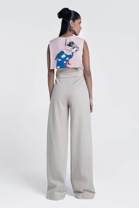 Shop Pocketful Of Cherrie Ivory Twill, Taffeta, Poplin Round Neck Edo Muse Printed Crop Top at Aza Fashions Shop_Pocketful Of Cherrie_Ivory Twill, Taffeta, Poplin Round Neck Edo Muse Printed Crop Top _at_Aza_Fashions