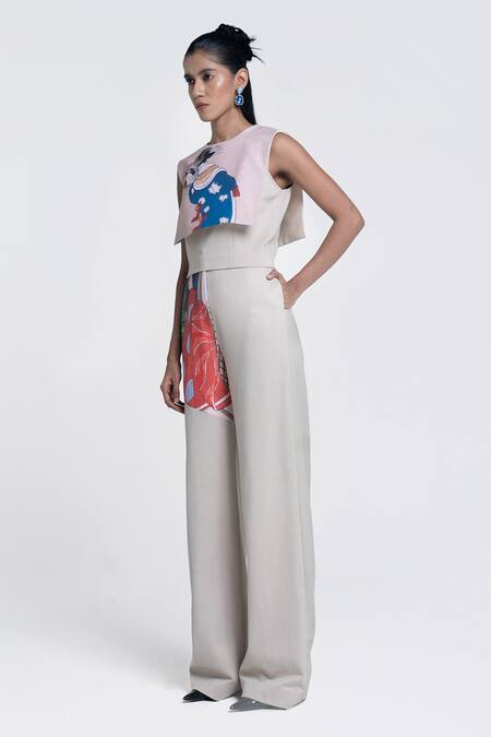 Pocketful Of Cherrie Ivory Twill, Polyester Edo Muse Printed Trouser Online at Aza Fashions Pocketful Of Cherrie_Ivory Twill, Polyester Edo Muse Printed Trouser _Online_at_Aza_Fashions