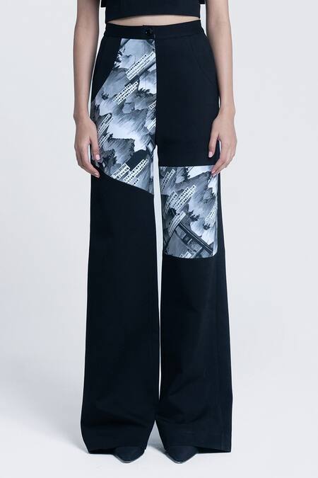 Pocketful Of Cherrie Black Twill, Polyester Sumi Gazette Printed Trouser Online at Aza Fashions Pocketful Of Cherrie_Black Twill, Polyester Sumi Gazette Printed Trouser _Online_at_Aza_Fashions
