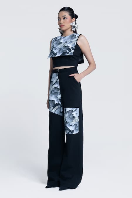 Buy Pocketful Of Cherrie Black Twill, Polyester Sumi Gazette Printed Trouser Online at Aza Fashions Buy_Pocketful Of Cherrie_Black Twill, Polyester Sumi Gazette Printed Trouser _Online_at_Aza_Fashions
