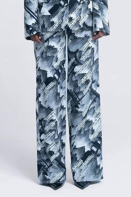 Pocketful Of Cherrie Grey Twill Sumi Gazette Printed Straight Trouser Online at Aza Fashions Pocketful Of Cherrie_Grey Twill Sumi Gazette Printed Straight Trouser _Online_at_Aza_Fashions