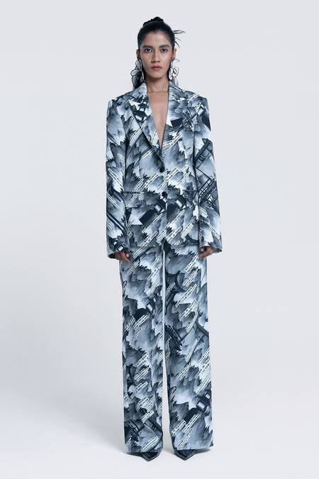 Buy Pocketful Of Cherrie Grey Twill Sumi Gazette Printed Straight Trouser Online at Aza Fashions Buy_Pocketful Of Cherrie_Grey Twill Sumi Gazette Printed Straight Trouser _Online_at_Aza_Fashions