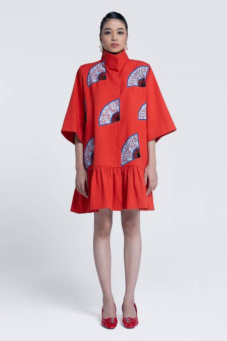 Buy Pocketful Of Cherrie Orange Twill, Cotton Embroidery, Beads High Sunburst Apricot Embellished Dress Online at Aza Fashions Buy_Pocketful Of Cherrie_Orange Twill, Cotton Embroidery, Beads High Sunburst Apricot Embellished Dress _Online_at_Aza_Fashions